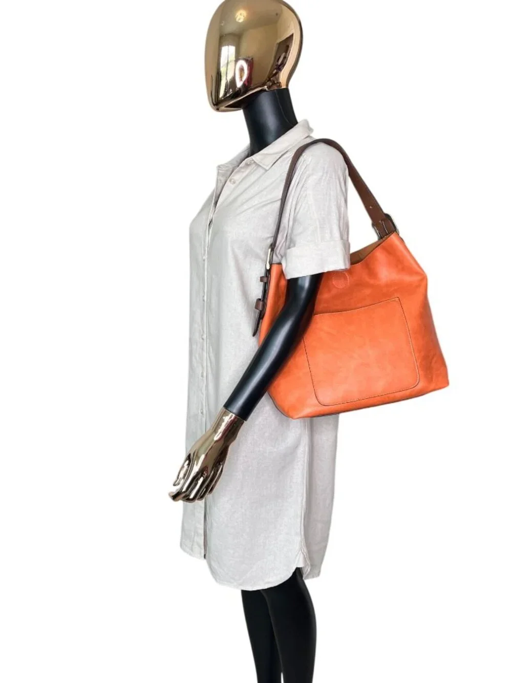 Susan Joy Coral Peach Faux Leather Hobo Shoulder Bag Large Slouch Tote